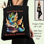 Add Name Text - Not A BookWorm A Book Dragon Tote Bag<br><div class="desc">Add a Name - Not A Book Worm A Book Dragon or any other Text - See my store for lots more great Dragon Gift Ideas</div>