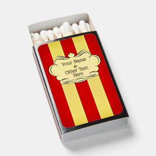 Add Name Text on Retro Red & Cream Stripes         Matchboxes