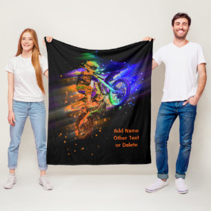 Add Name Text (or Delete) Motocross Bike Rider Fleece Blanket
