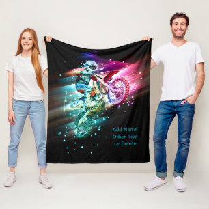 Add Name Text (or Delete) Motocross Bike Rider     Fleece Blanket