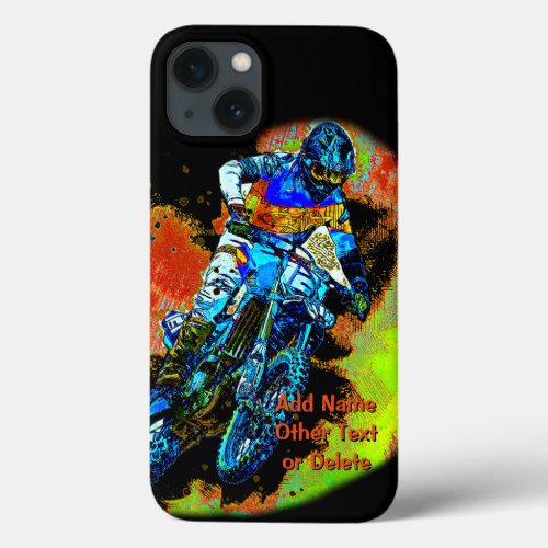 Add Name Text or Delete Motocross Rider Dirt  iPhone 13 Case