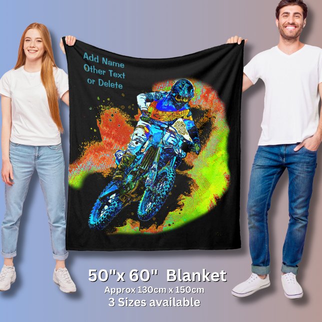 Add Name Text (or Delete) Motocross Rider Dirt  Fleece Blanket (Creator Uploaded)