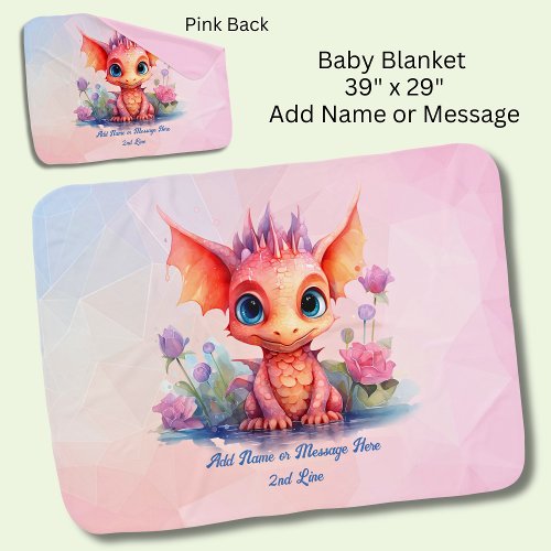 Add Name Text Orange Pink Baby Dragon Baby Blanket