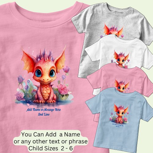 Add Name Text Orange Pink Baby Dragon Toddler T_shirt
