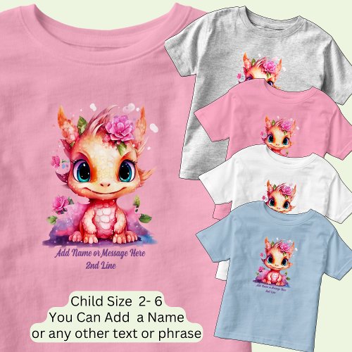 Add Name Text Orange Pink Mauve Baby Dragon Toddler T_shirt