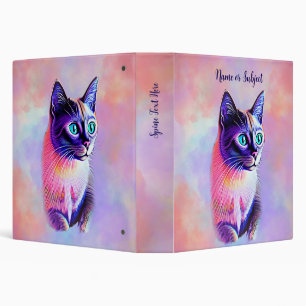 Add Name Text, Pastels Painted Siamese Cat 3 Ring Binder