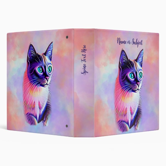 Add Name Text, Pastels Painted Siamese Cat         3 Ring Binder (Background)