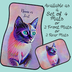 Add Name Text, Pastels Painted Siamese Cat Car Floor Mat