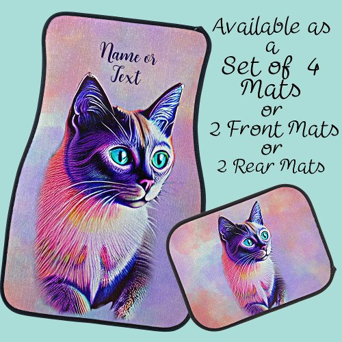 Add Name Text Pastels Painted Siamese Cat Car Floor Mat