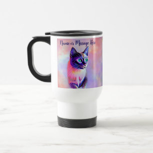 Add Name Text, Pastels Painted Siamese Cat Travel Mug
