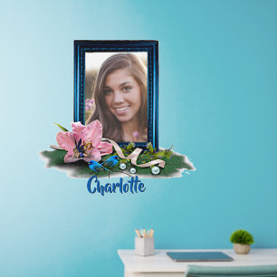 Add Name Text Photo Blue Frame Blue Birds Fairy    Wall Decal