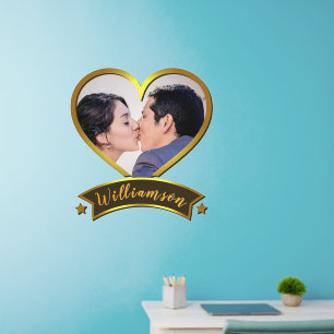 Add Name Text Photo Gold Heart with Name Frame Wall Decal