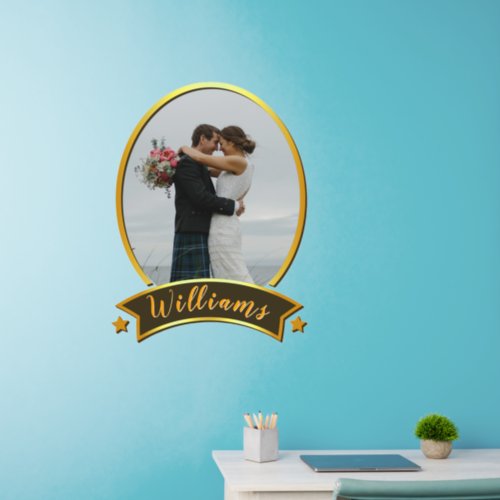 Add Name Text Photo Gold Oval with Name Frame Wall Decal