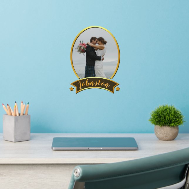 Add Name Text Photo Gold Oval with Name Frame Wall Wall Decal (Home Office 2)
