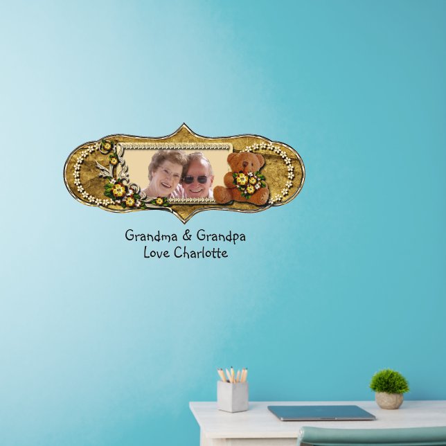Add Name Text Photo Grandparents Teddy Bear Frame  Wall Decal (Home Office)