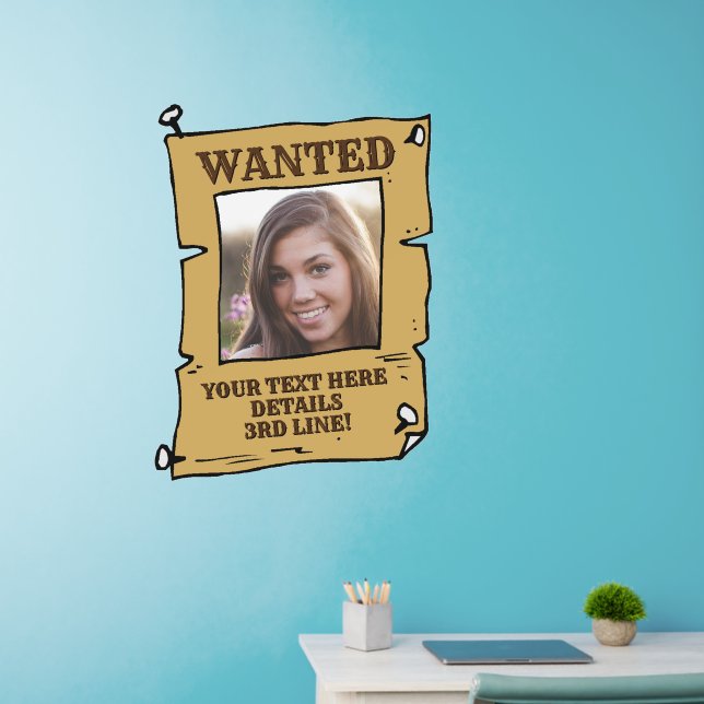 Add Name Text Photo Wanted Sign Old Fashioned Wall Decal (Home Office)