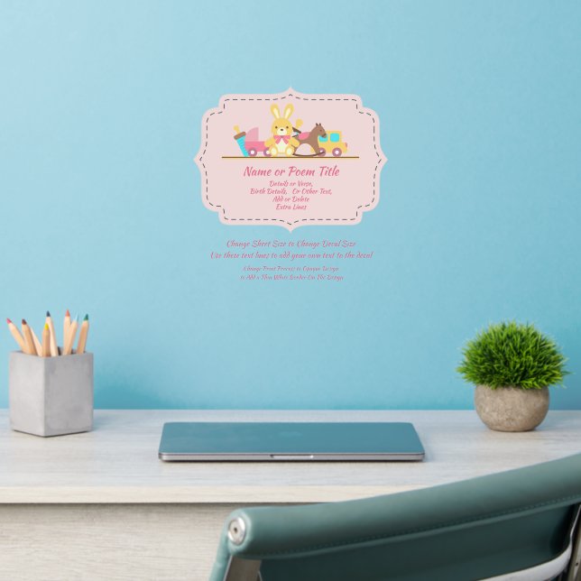 Add Name Text Pink Baby Sign Plaque Nursery  Wall Decal (Home Office 2)