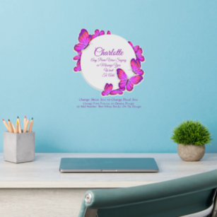 Add Name Text, Pink Butterfly Illustration Border  Wall Decal