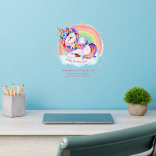 Add Name Text Pink Sleeping Unicorn Cloud Rainbow Wall Decal