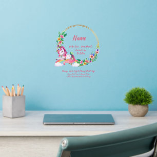 Add Name Text Pink Sleeping Unicorn Gold Frame Wall Decal