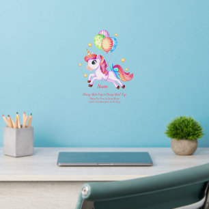 Add Name Text Pink Unicorn Balloons Stars Nursery Wall Decal