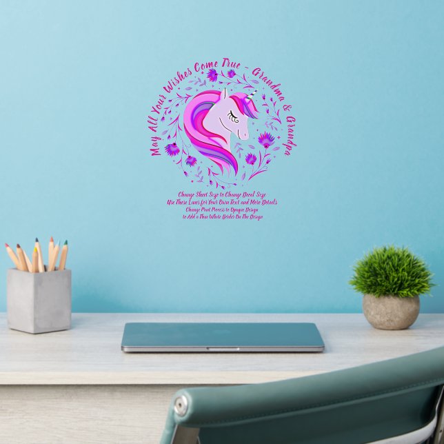 Add Name Text Pink Unicorn Flowers Poem Nursery    Wall Decal (Home Office 2)