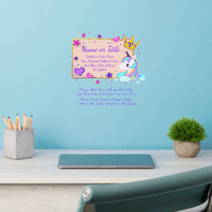 Add Name Text Poem, Pink Mauve Gold Unicorn Border Wall Decal