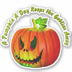 Add Name Text, Pumpkin A Day Keeps Goblins Away 3D Sticker