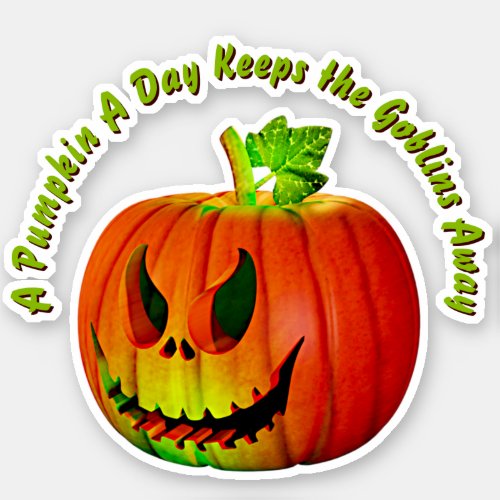 Add Name Text Pumpkin A Day Keeps Goblins Away 3D Sticker