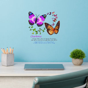 Add Name Text, Purple Brown Green Butterflies Wall Decal