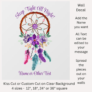 Add Name Text, Purple Flowers  Dream Catcher 12" Wall Decal