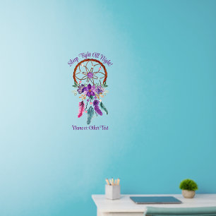 Add Name Text, Purple Flowers Dream Catcher 24" Wall Decal