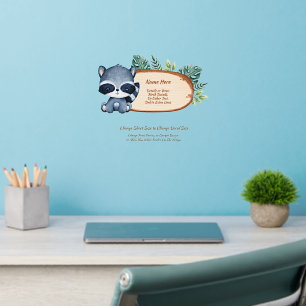 Add Name Text, Raccoon Sign Board Plaque Nursery Wall Decal