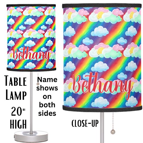 Add Name Text Rainbow Cotton Candy Clouds  Table Lamp