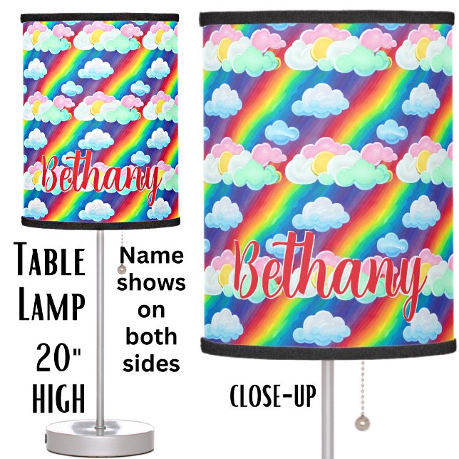 Add Name Text, Rainbow Cotton Candy Clouds  Table Lamp (Creator Uploaded)