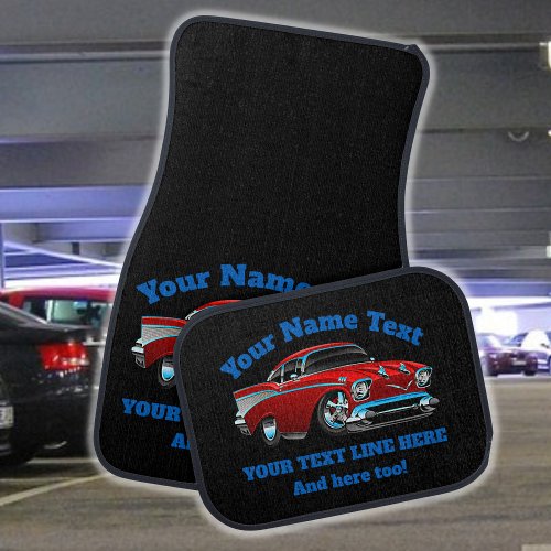 Add NAME TEXT Red Blue Hot Rod Classic Muscle Car Car Floor Mat