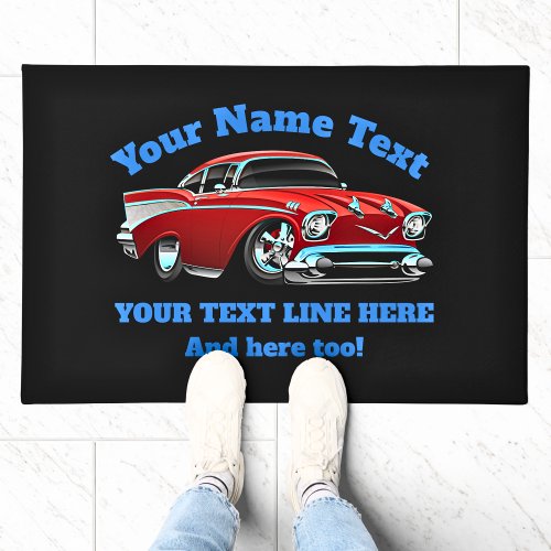 Add NAME TEXT Red Blue Hot Rod Classic Muscle Car Doormat