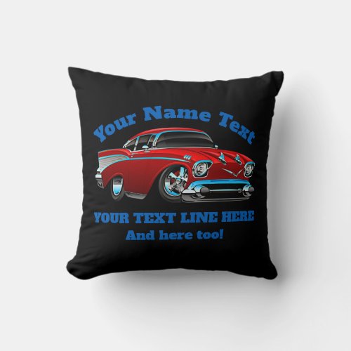 Add NAME TEXT Red Blue Hot Rod Classic Muscle Car  Throw Pillow