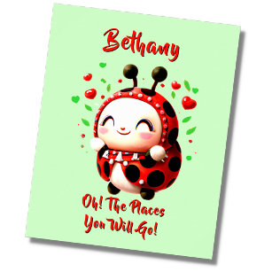 Add Name Text, Red Ladybug Beetle, Green Nursery   Poster