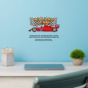 Add Name Text, Red Racing Car Black White Flags Wa Wall Decal