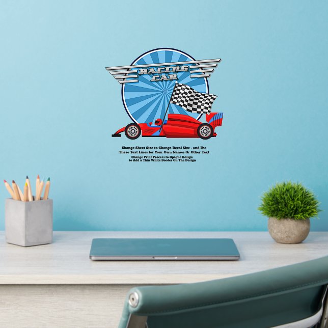 Add Name Text, Red Racing Car Black White Flags Wa Wall Decal (Home Office 2)