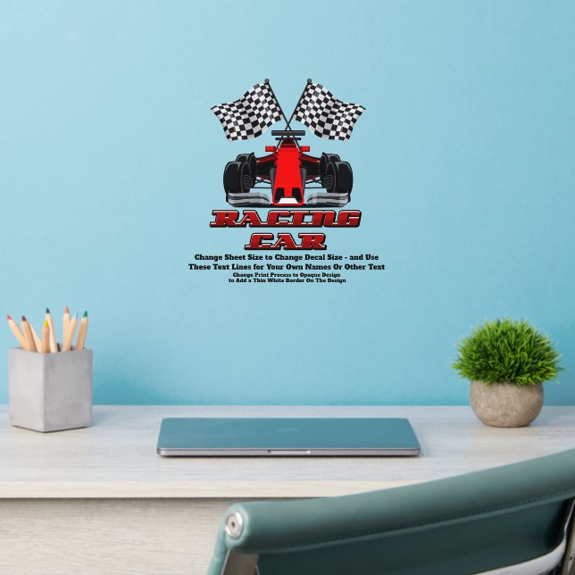Add Name Text, Red Racing Car Black White Flags Wall Decal (Home Office 2)