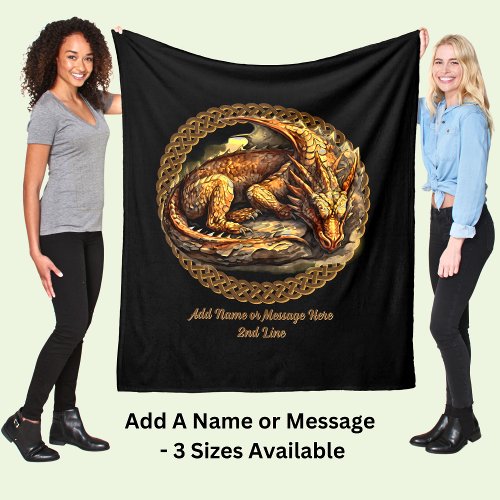 Add Name Text Resting Brown Dragon  Fleece Blanket