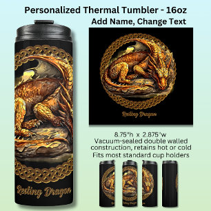 Add Name Text, Resting Brown Dragon  Thermal Tumbler