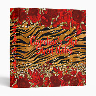 Add Name Text She Shed Tiger Stripes Red Flowers 3 Ring Binder