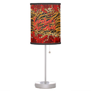 Add Name Text She Shed Tiger Stripes Red Flowers Table Lamp