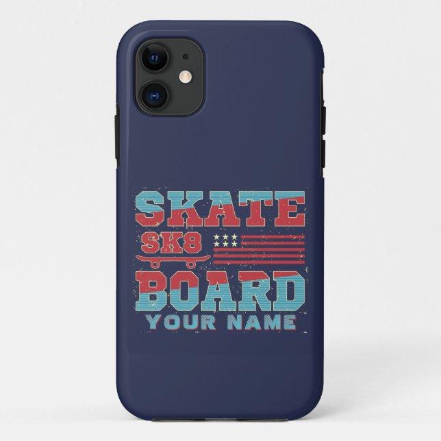Add Name Text Skateboard SK8 USA Flag Red Blue     Case-Mate iPhone Case (Back)