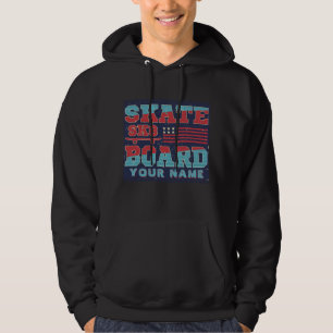 Add Name Text Skateboard SK8 USA Flag Red Blue Hoodie