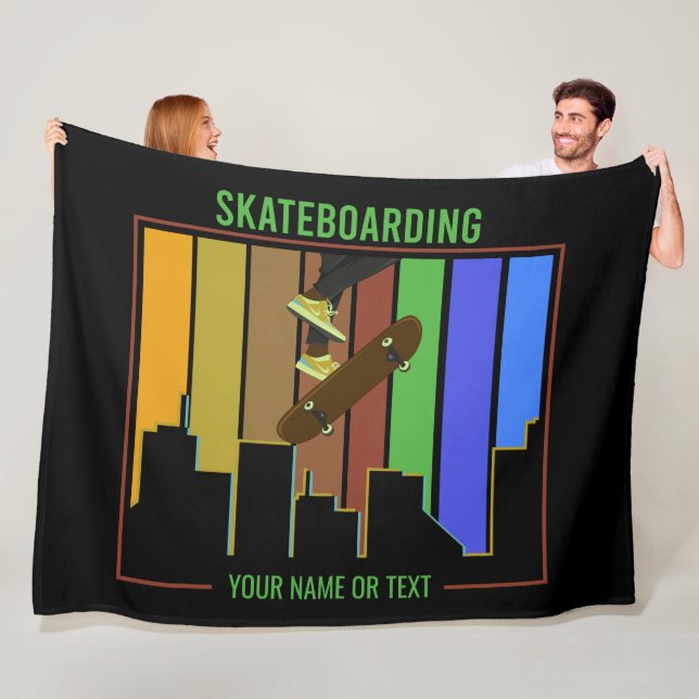 Add Name Text Skateboarding on Urban City Scene    Fleece Blanket (In Situ)