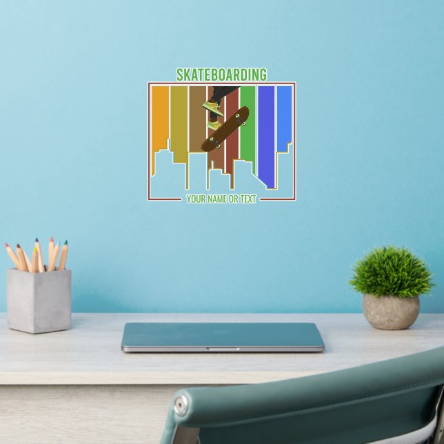 Add Name Text Skateboarding on Urban City Scene    Wall Decal (Home Office 2)